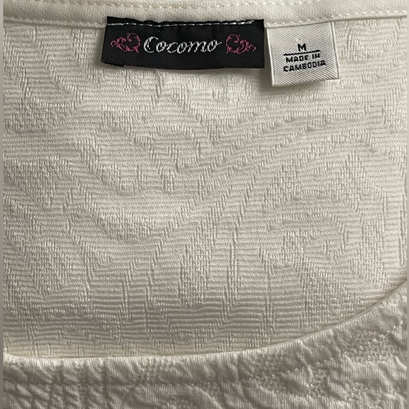 Cocomo Soft Brocade Patterned Fit N Flare Cap Sleeves White Dress Size M - Picture 3 of 6